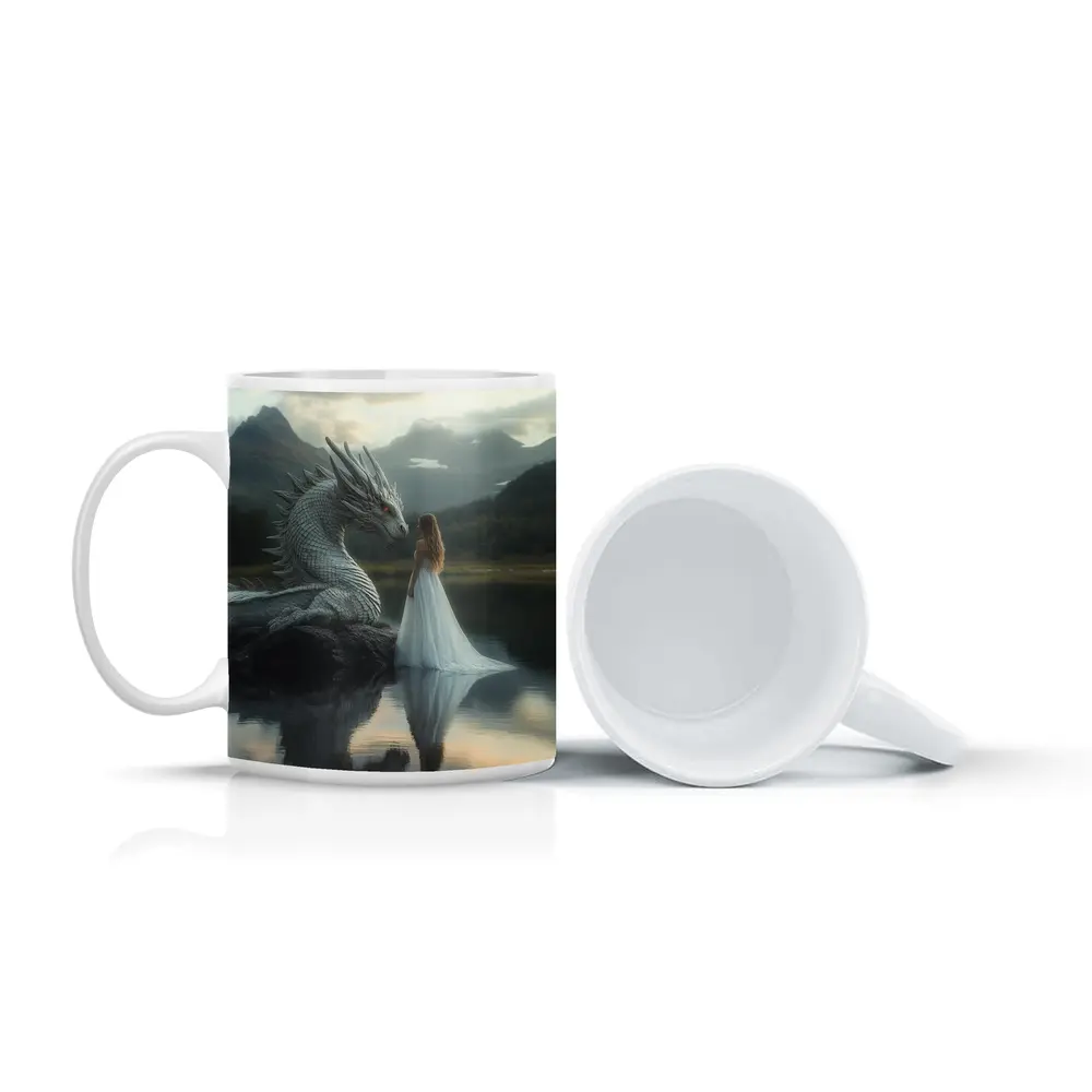 Woman in White Dress With Silver Dragon – Mugs