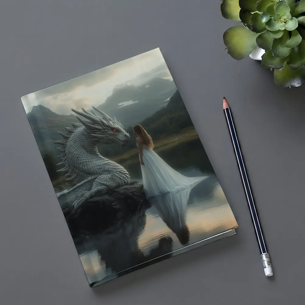 Woman in White Dress With Silver Dragon – Notebooks