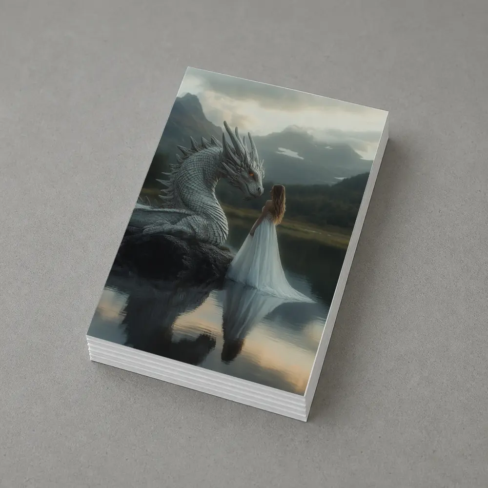 Woman in White Dress With Silver Dragon – Postcards