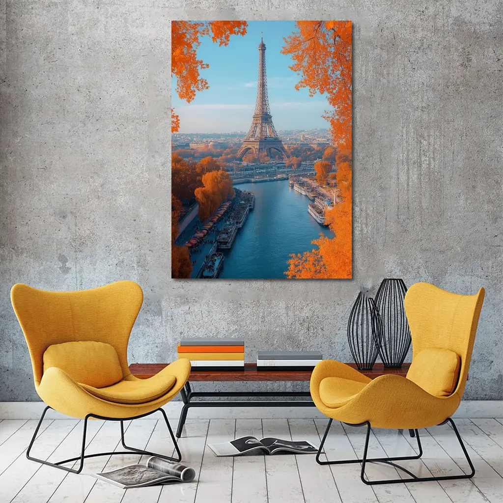 Eiffel Tower Paris Seine River Autumn – Wall Art