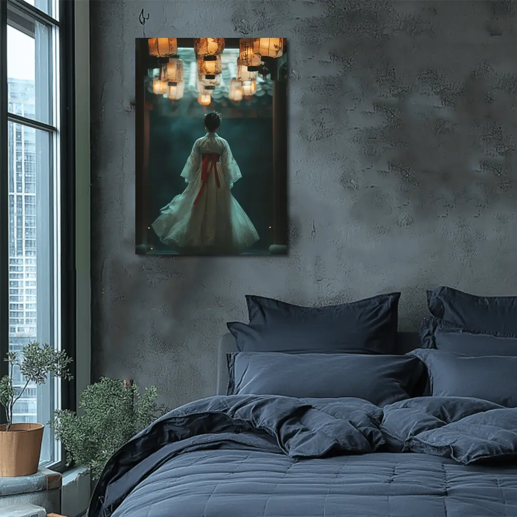 Woman Hanfu Dress Under Glowing Lanterns – Wall Art