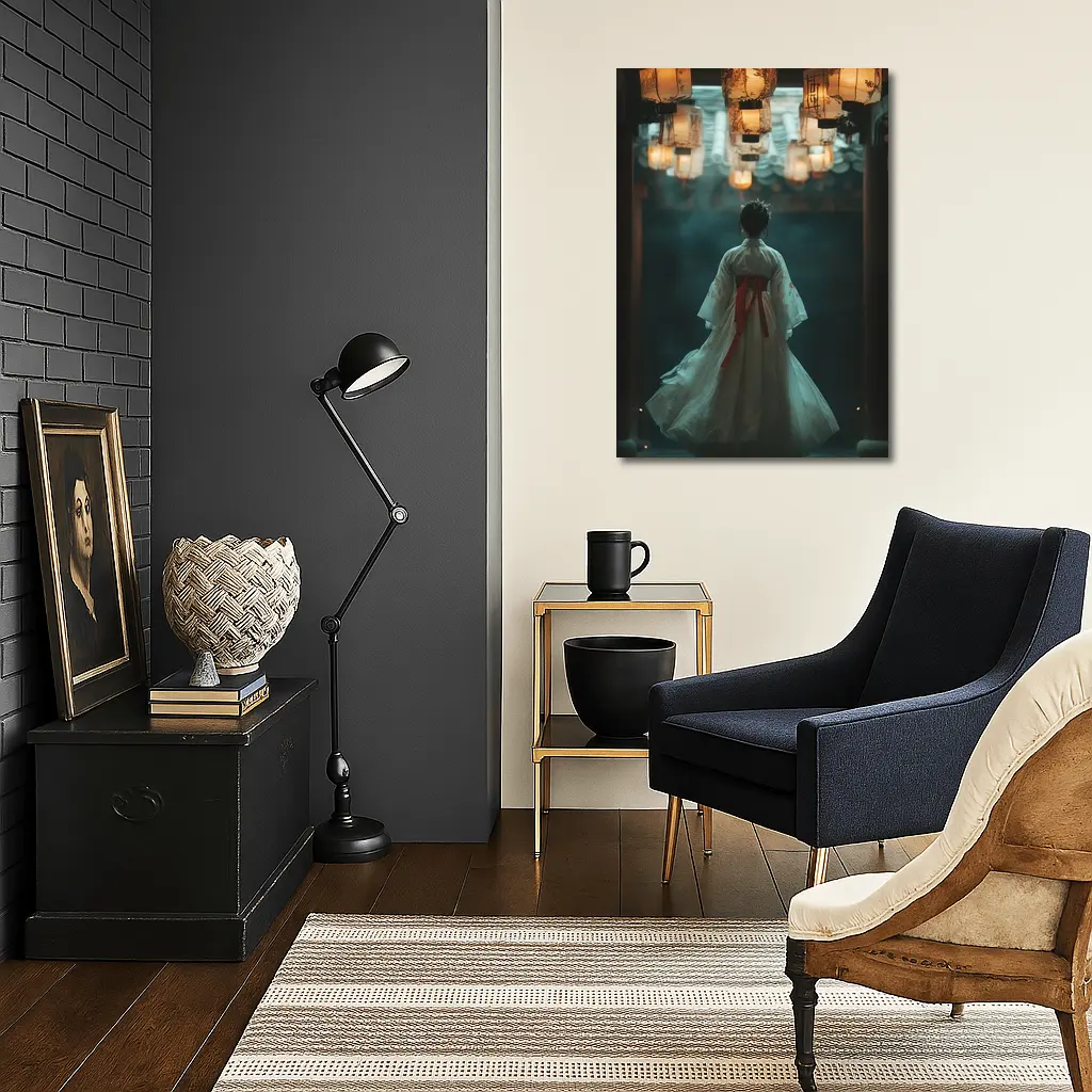 Woman Hanfu Dress Under Glowing Lanterns – Wall Art