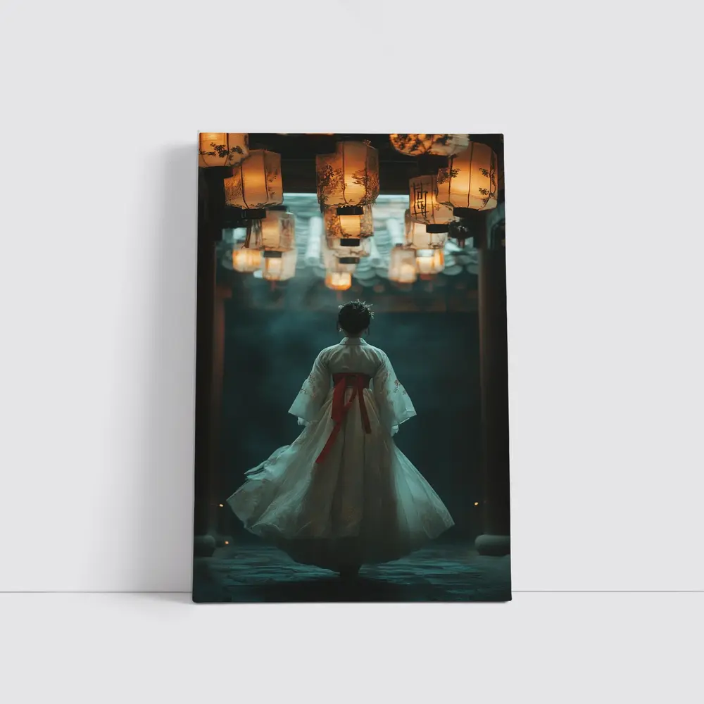 Woman Hanfu Dress Under Glowing Lanterns – Wall Art