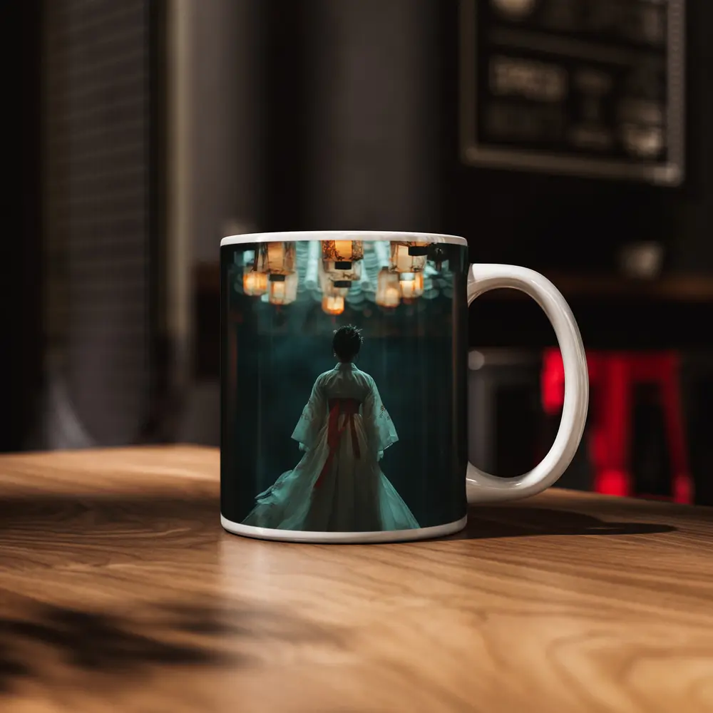 Woman Hanfu Dress Under Glowing Lanterns – Mugs