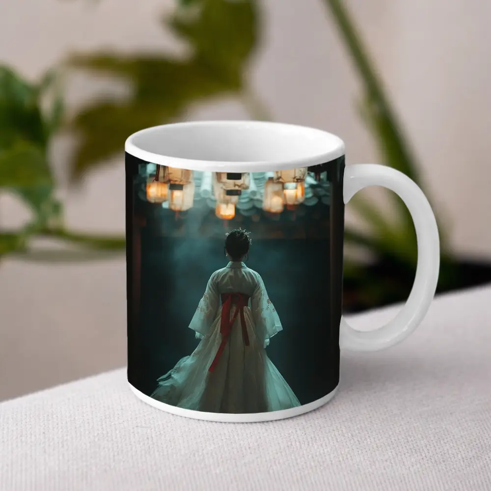 Woman Hanfu Dress Under Glowing Lanterns – Mugs