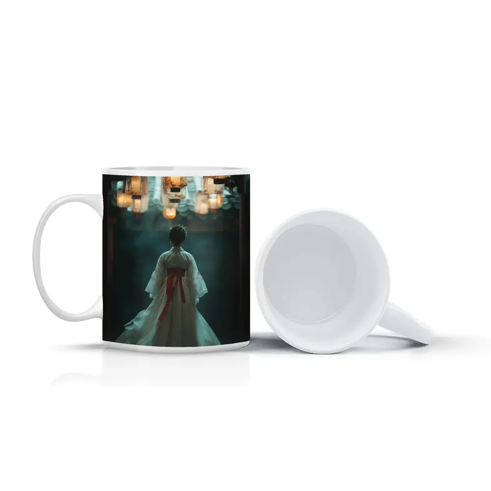 Woman Hanfu Dress Under Glowing Lanterns – Mugs