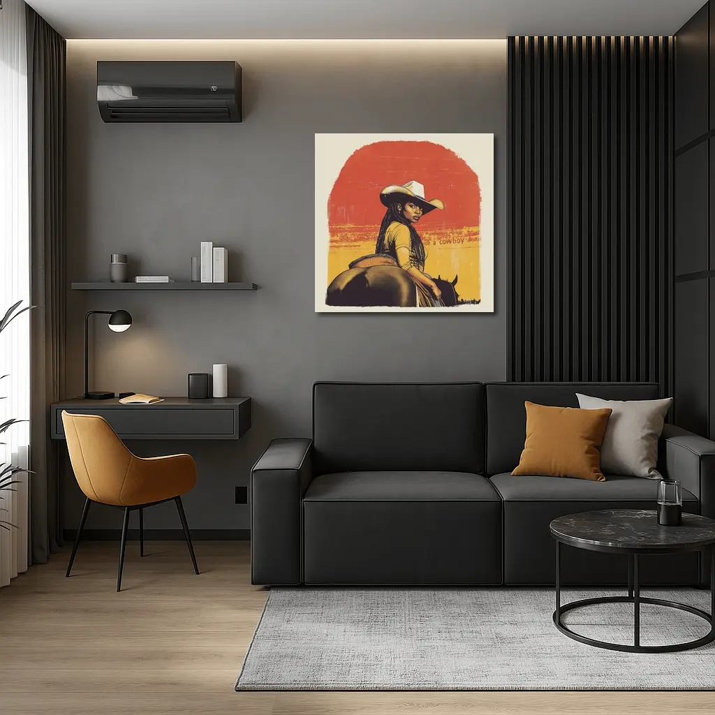 Black Cowgirl Riding Horse Retro Western Art – Wall Art