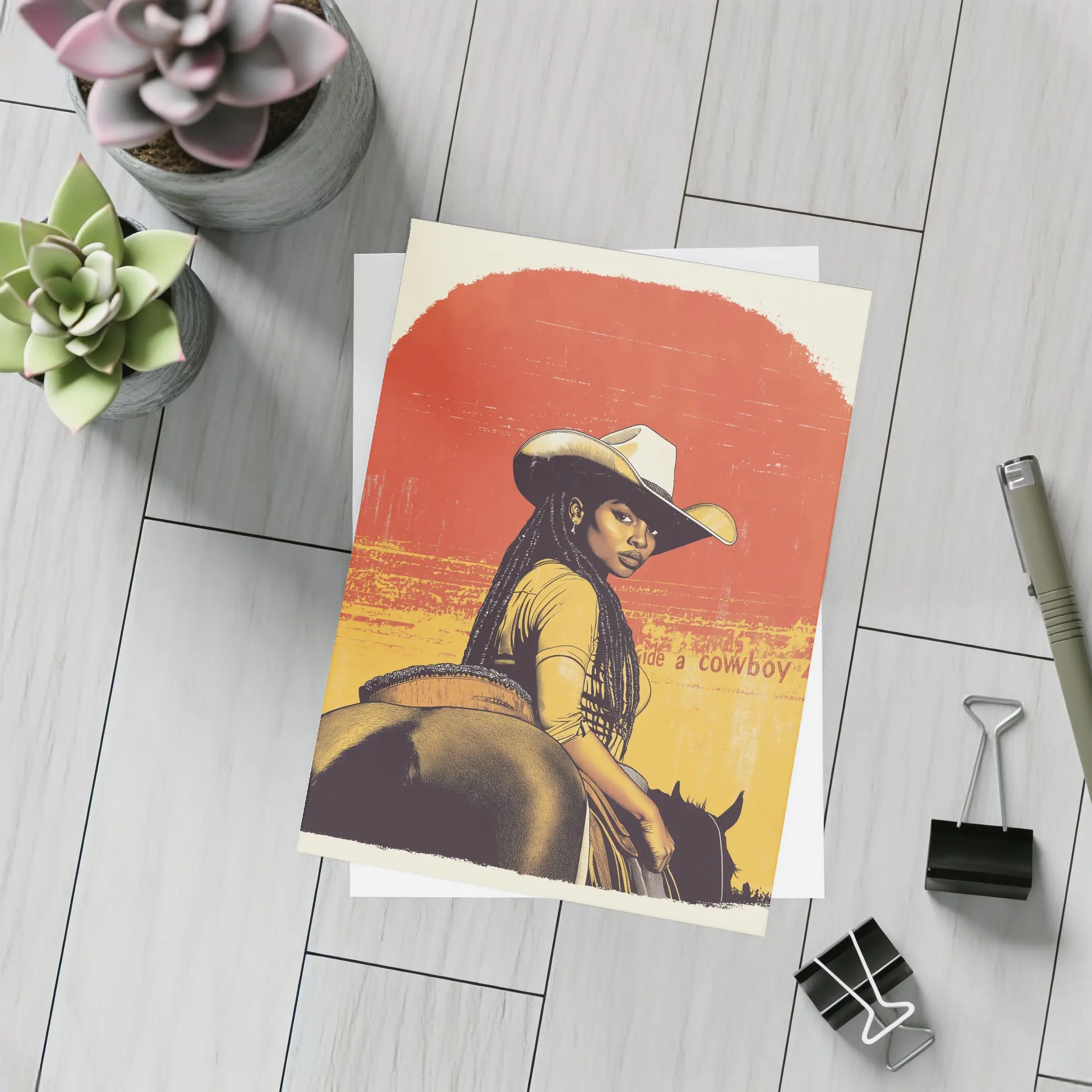 Black Cowgirl Riding Horse Retro Western Art – Postcards
