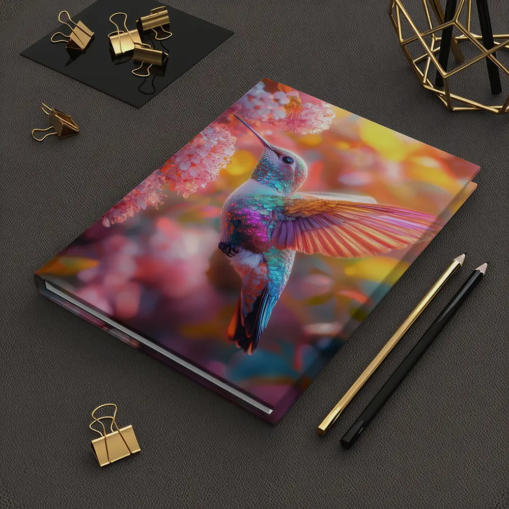 Hummingbird Flying Among Pink Cherry Blossoms – Notebooks
