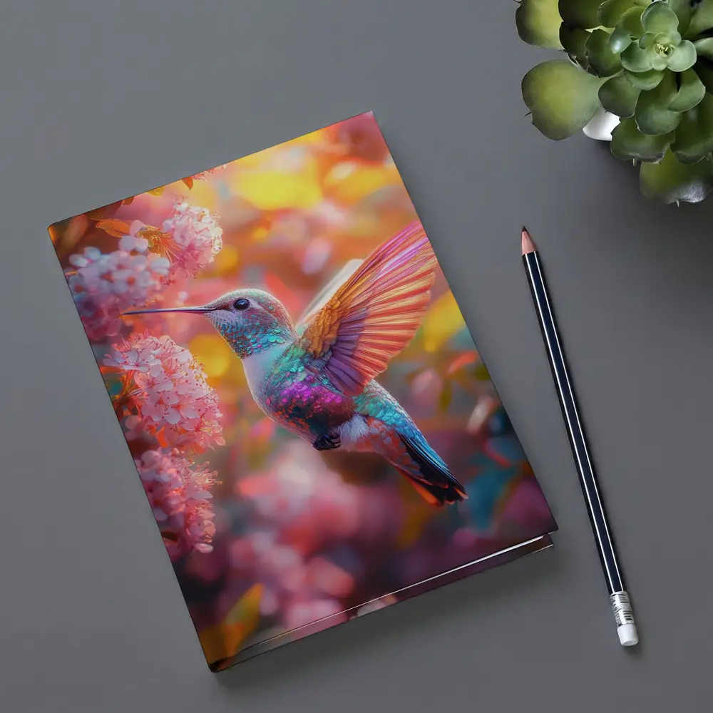 Hummingbird Flying Among Pink Cherry Blossoms – Notebooks