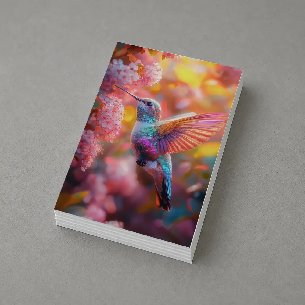 Hummingbird Flying Among Pink Cherry Blossoms – Postcards
