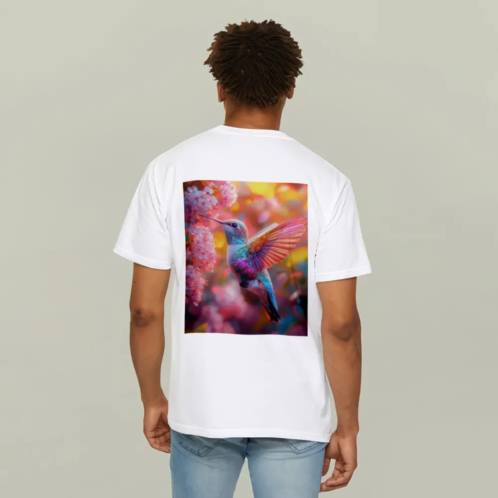 Hummingbird Flying Among Pink Cherry Blossoms – T-Shirts
