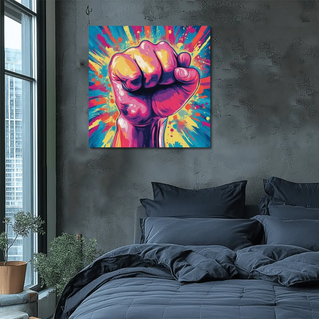 Raised Fist Pop Art Colorful Splash Background – Wall Art