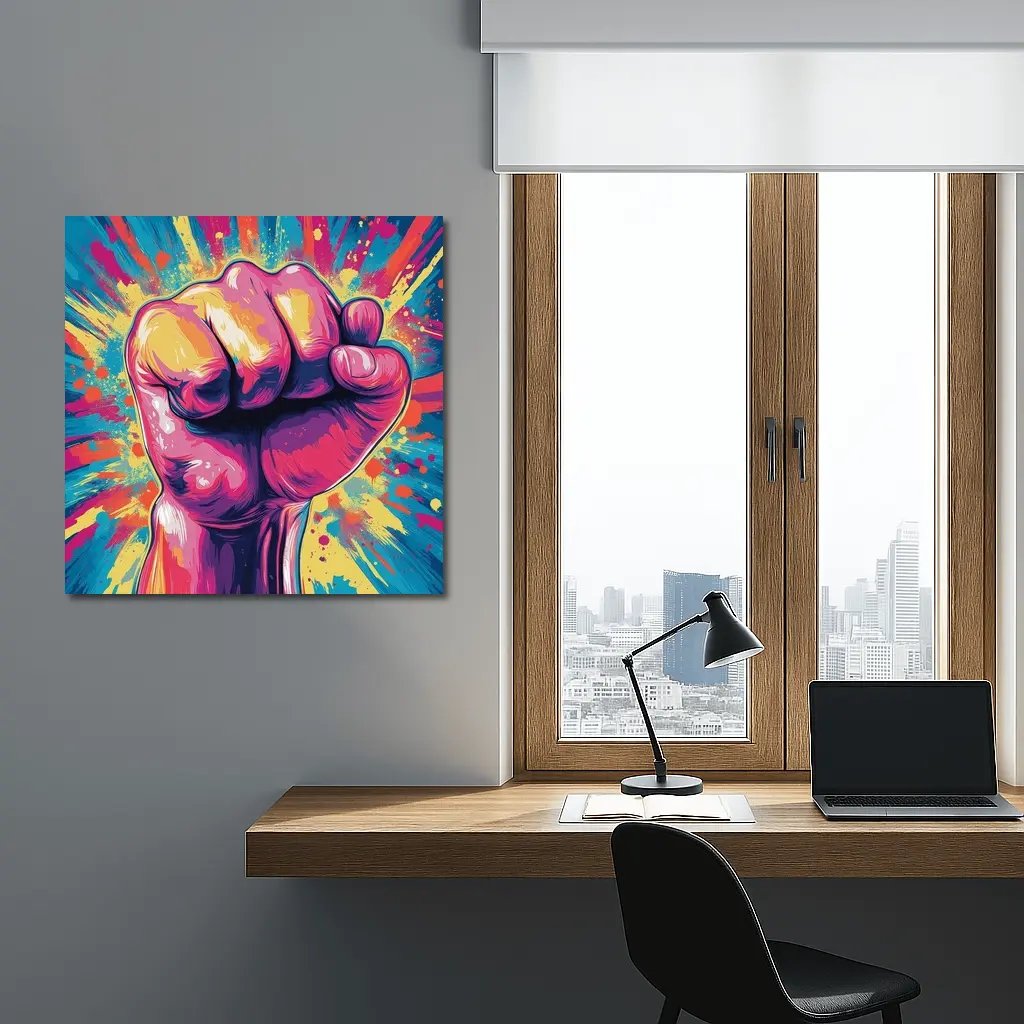 Raised Fist Pop Art Colorful Splash Background – Wall Art