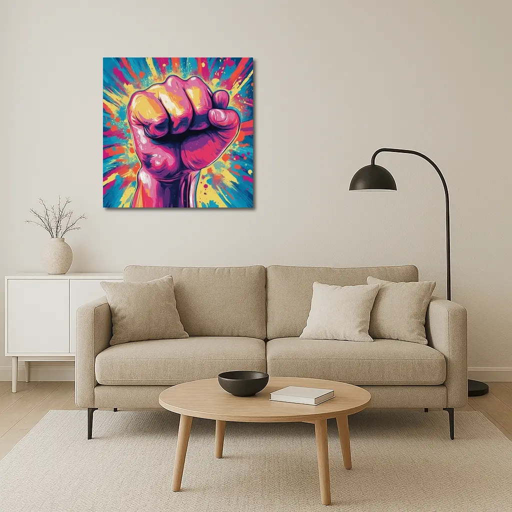Raised Fist Pop Art Colorful Splash Background – Wall Art