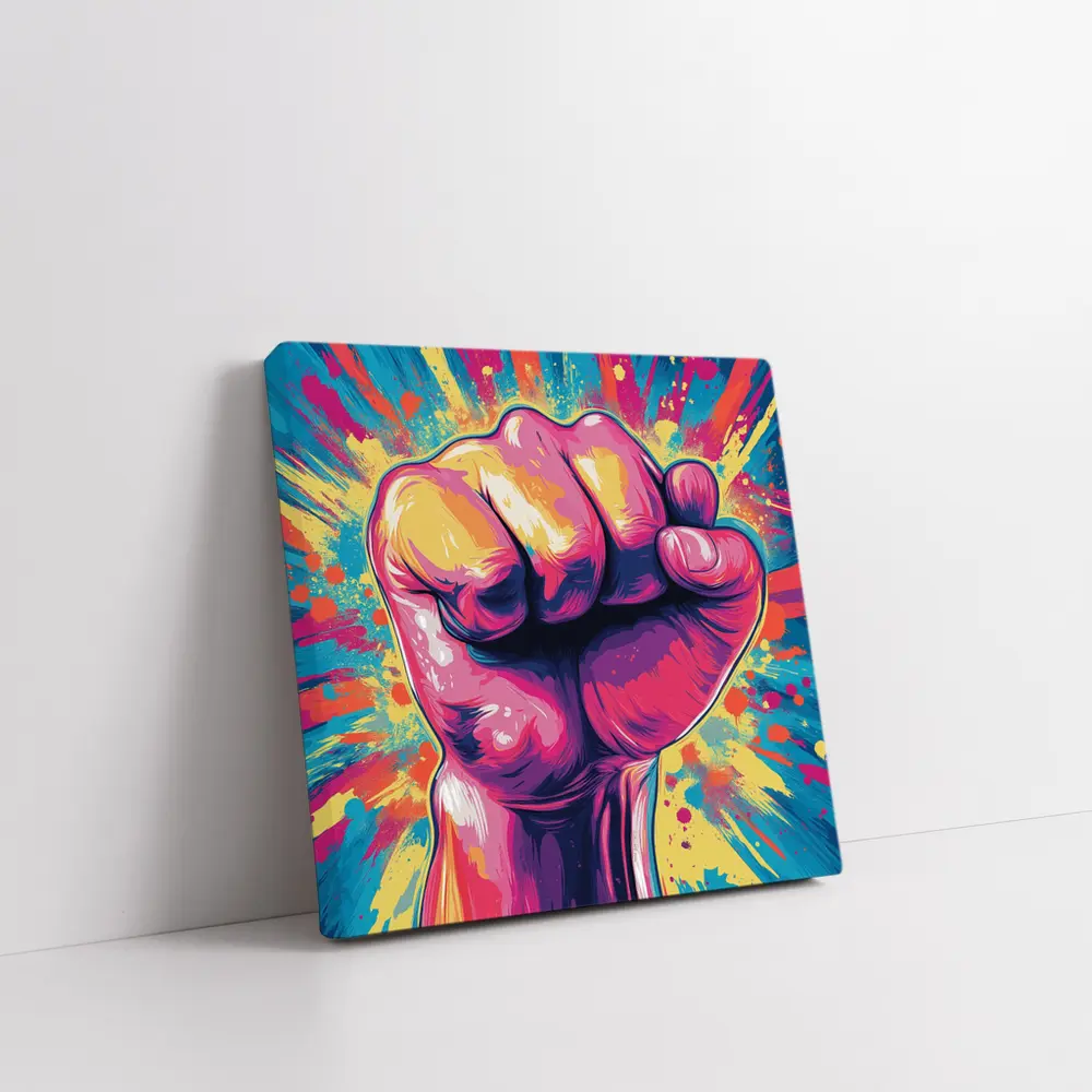 Raised Fist Pop Art Colorful Splash Background – Wall Art