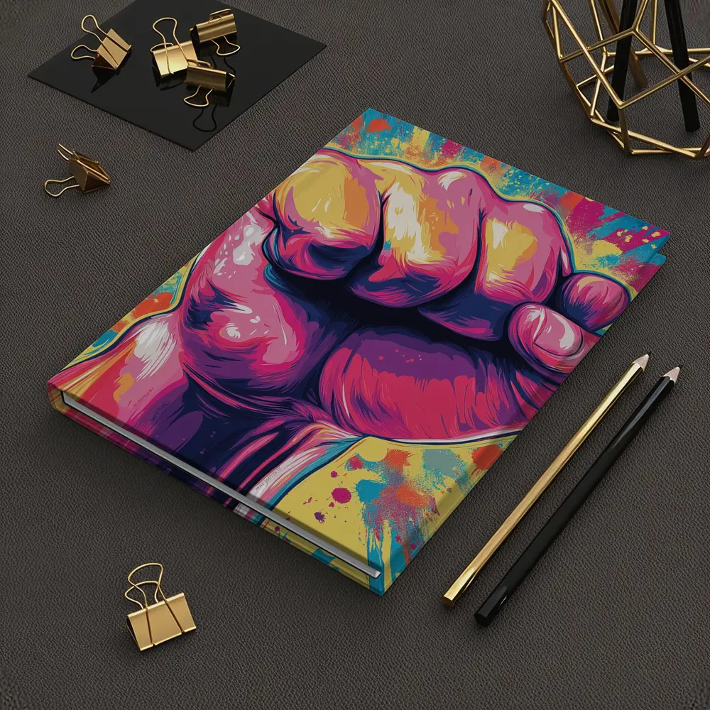 Raised Fist Pop Art Colorful Splash Background – Notebooks