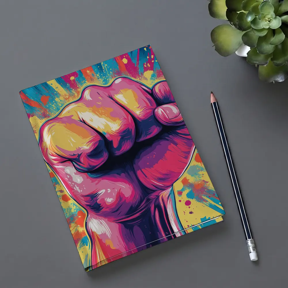 Raised Fist Pop Art Colorful Splash Background – Notebooks