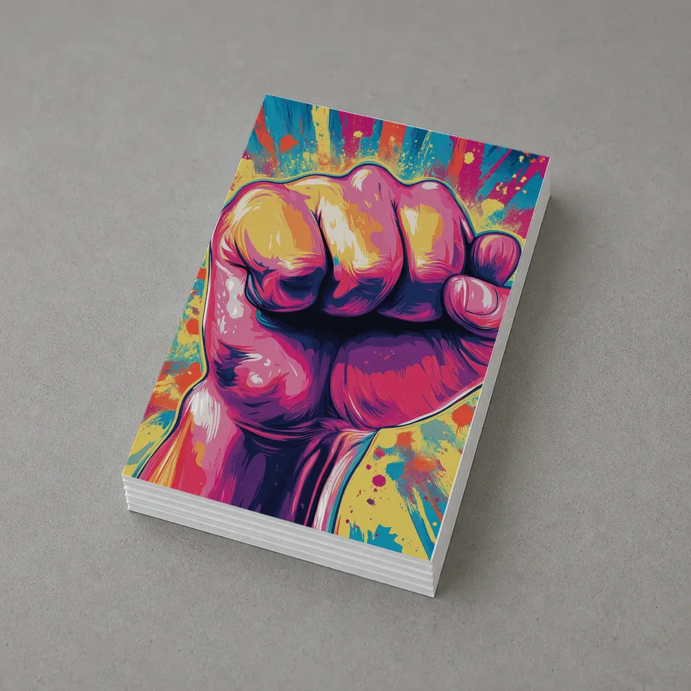 Raised Fist Pop Art Colorful Splash Background – Postcards