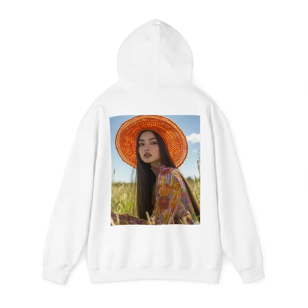 Asian Woman Orange Hat Field Portrait – Hoodies