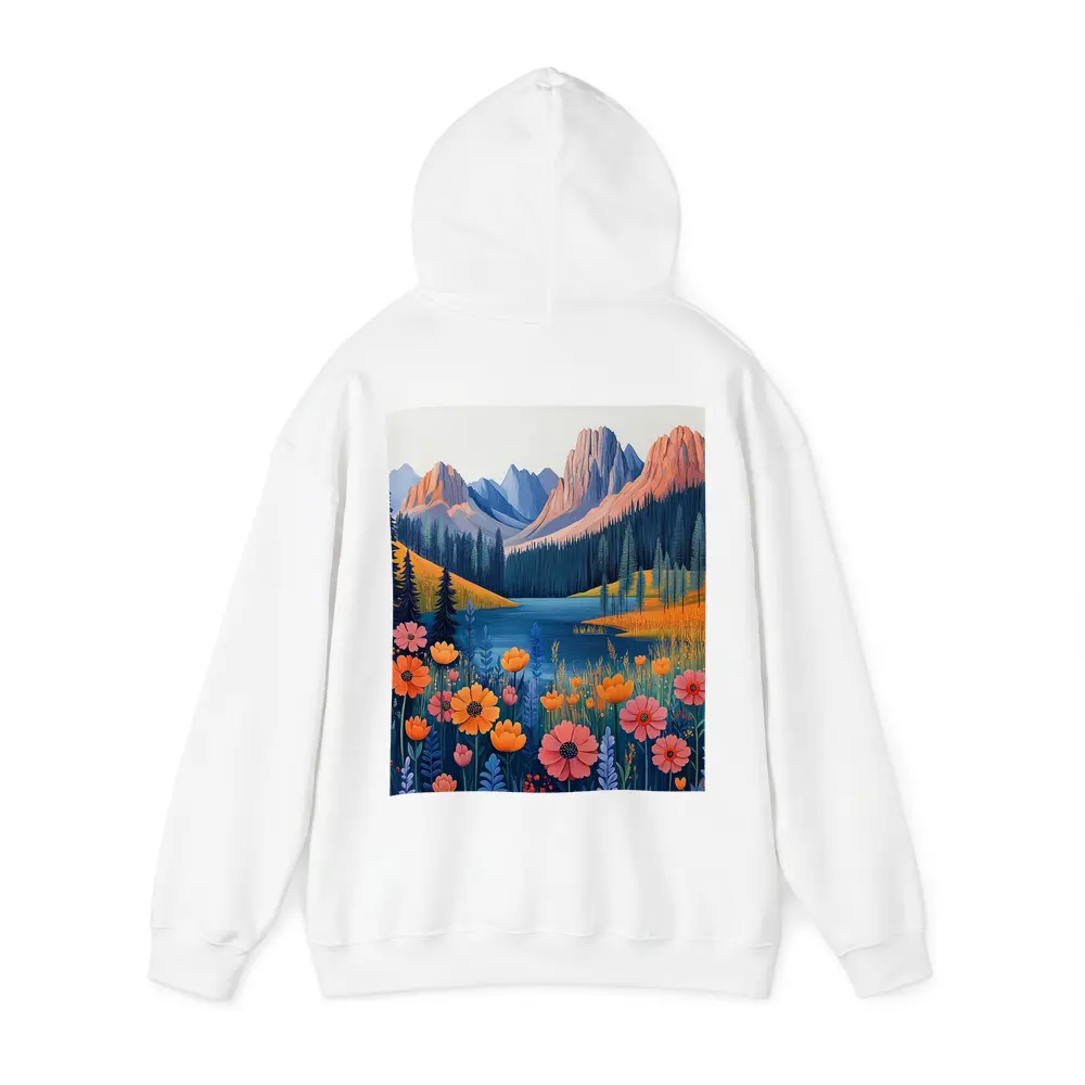 Mountain Lake Wildflower Meadow Illustration Art – Hoodies