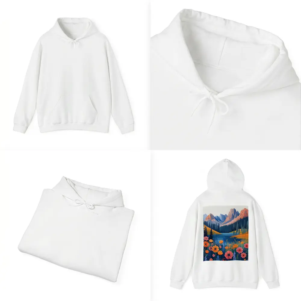 Mountain Lake Wildflower Meadow Illustration Art – Hoodies