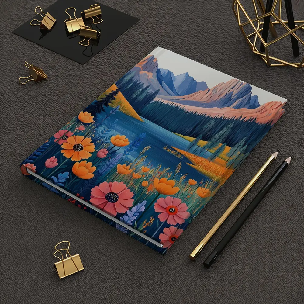Mountain Lake Wildflower Meadow Illustration Art – Notebooks
