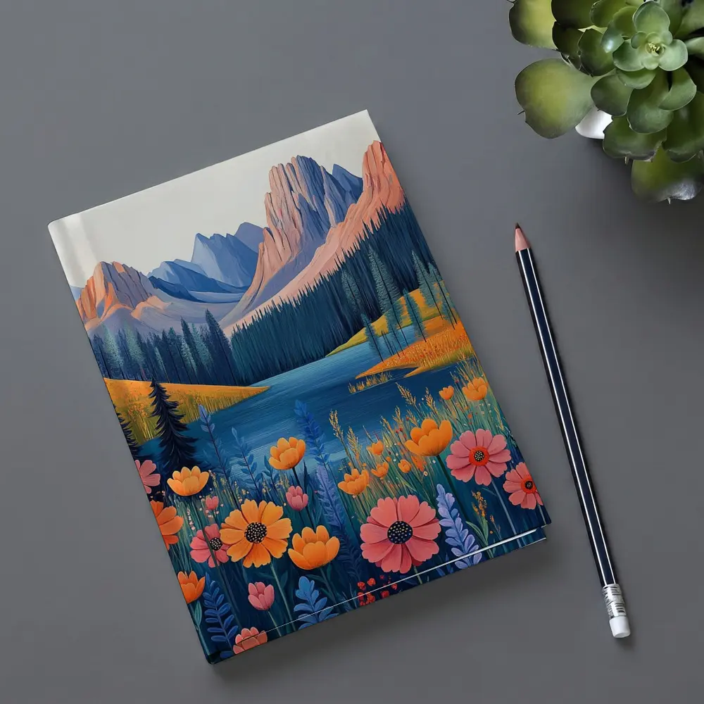Mountain Lake Wildflower Meadow Illustration Art – Notebooks