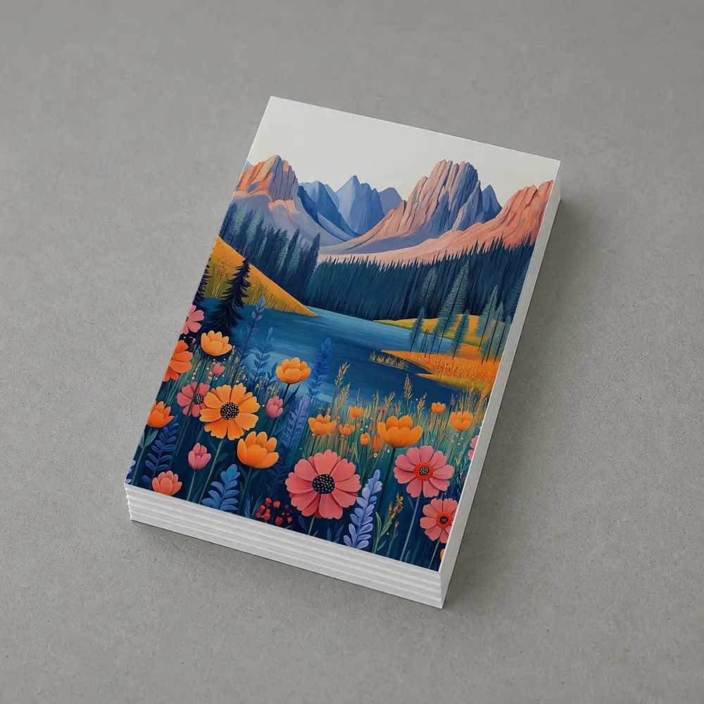 Mountain Lake Wildflower Meadow Illustration Art – Postcards