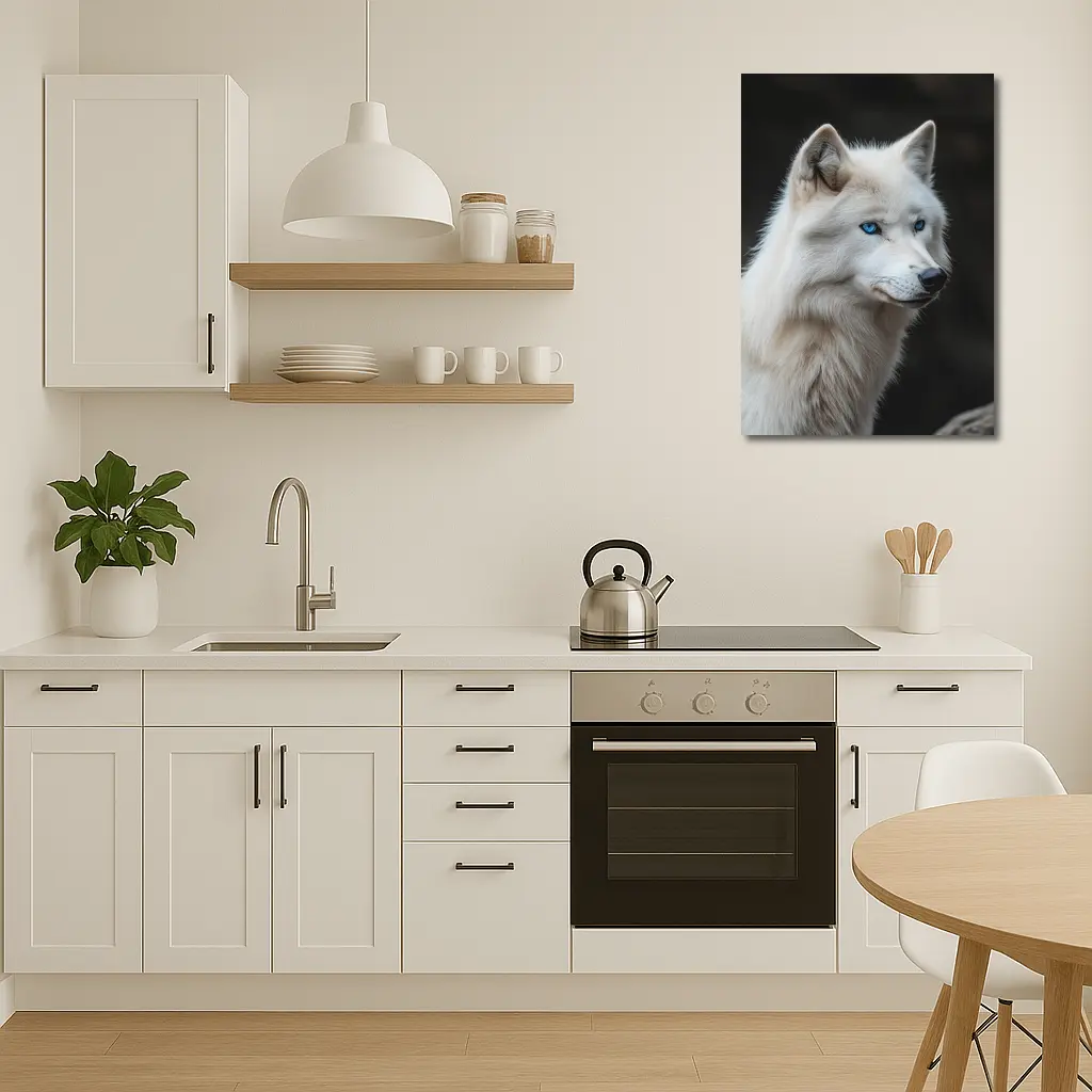 White Wolf Blue Eyes Dark Background – Wall Art