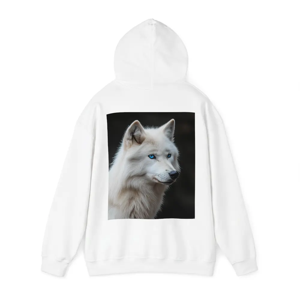White Wolf Blue Eyes Dark Background – Hoodies