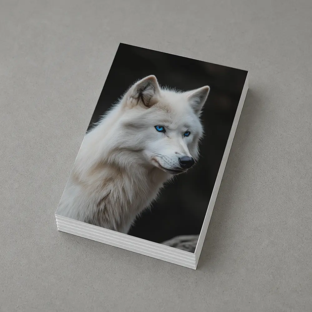 White Wolf Blue Eyes Dark Background – Postcards