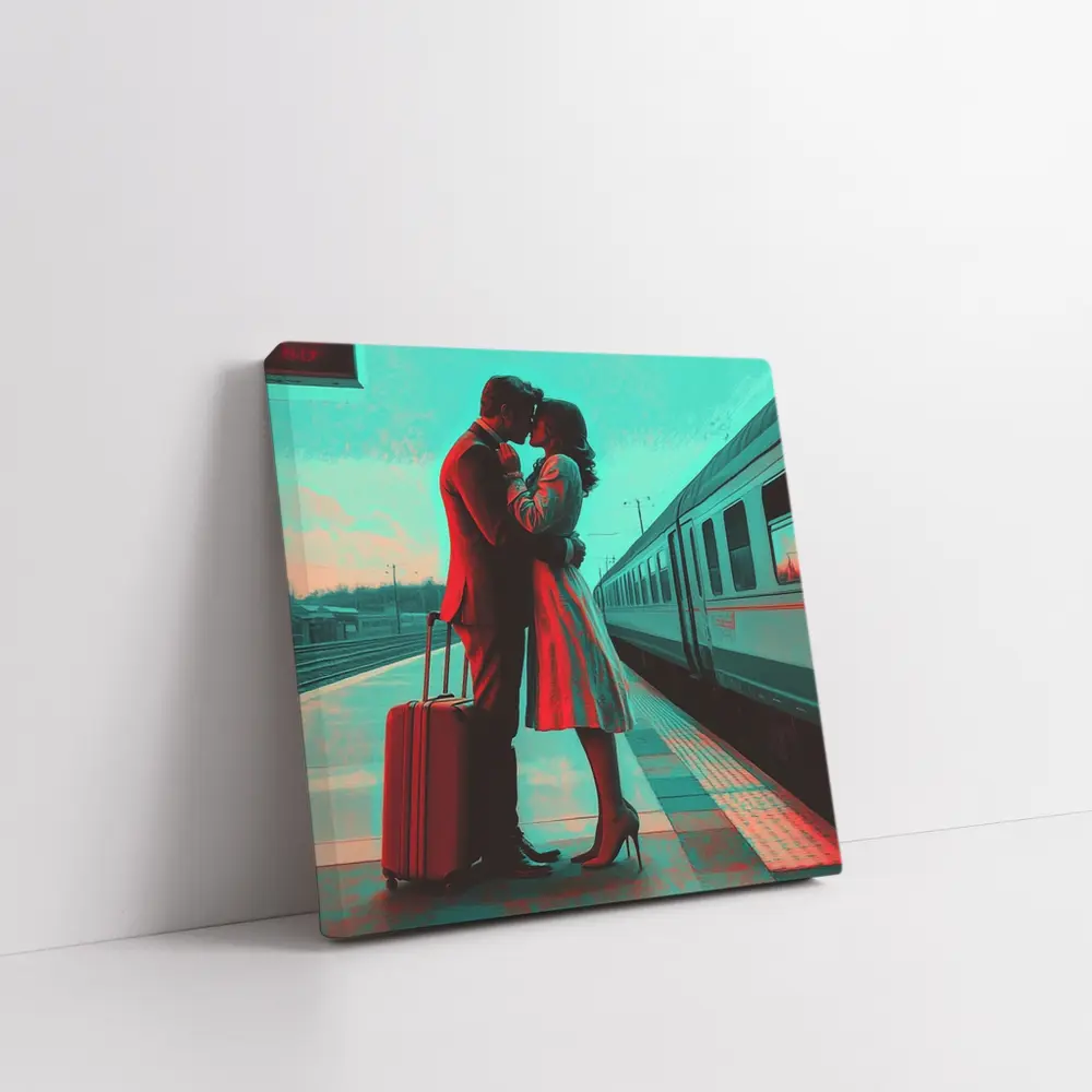 Couple Kissing Farewell at Train Station – Wall Art