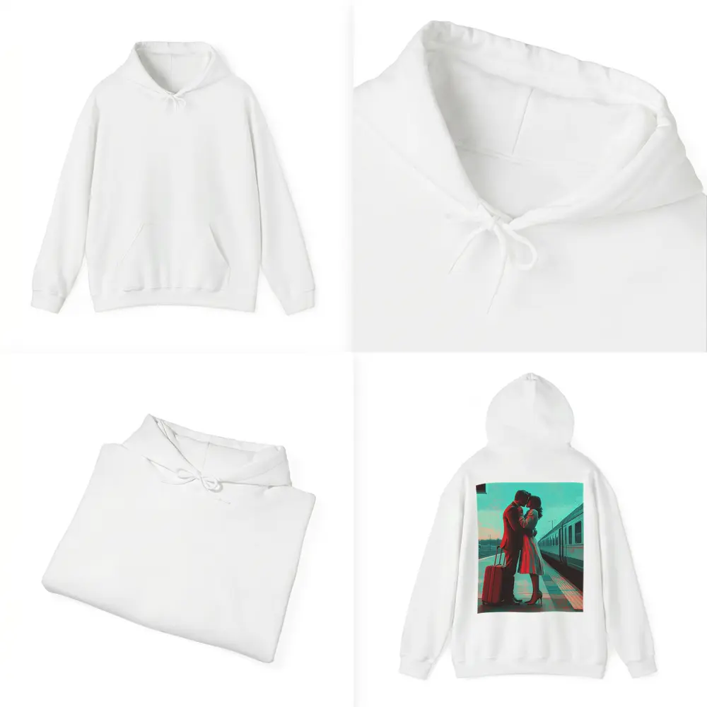 Couple Kissing Farewell at Train Station – Hoodies