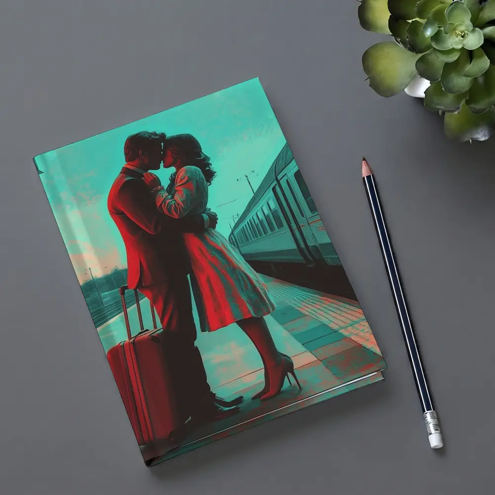 Couple Kissing Farewell at Train Station – Notebooks