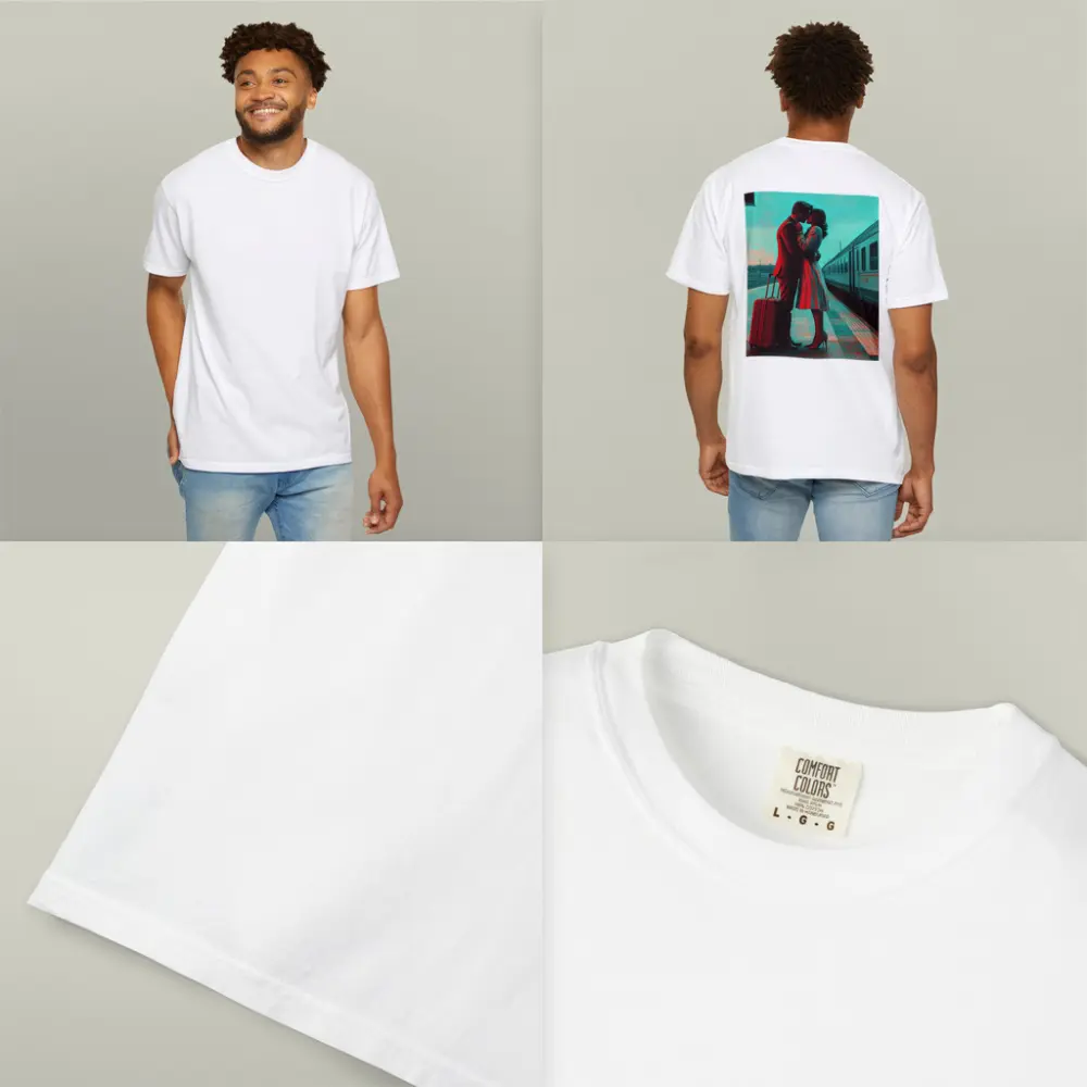 Couple Kissing Farewell at Train Station – T-Shirts
