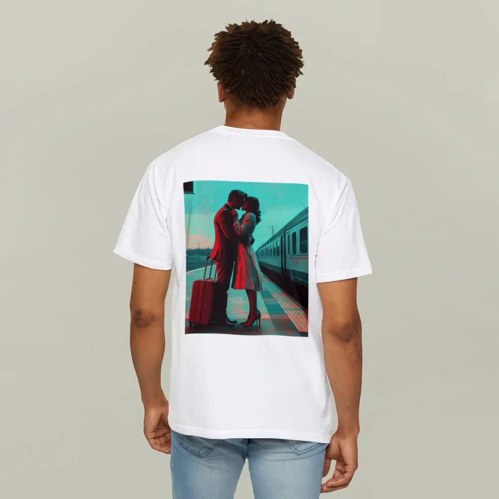 Couple Kissing Farewell at Train Station – T-Shirts