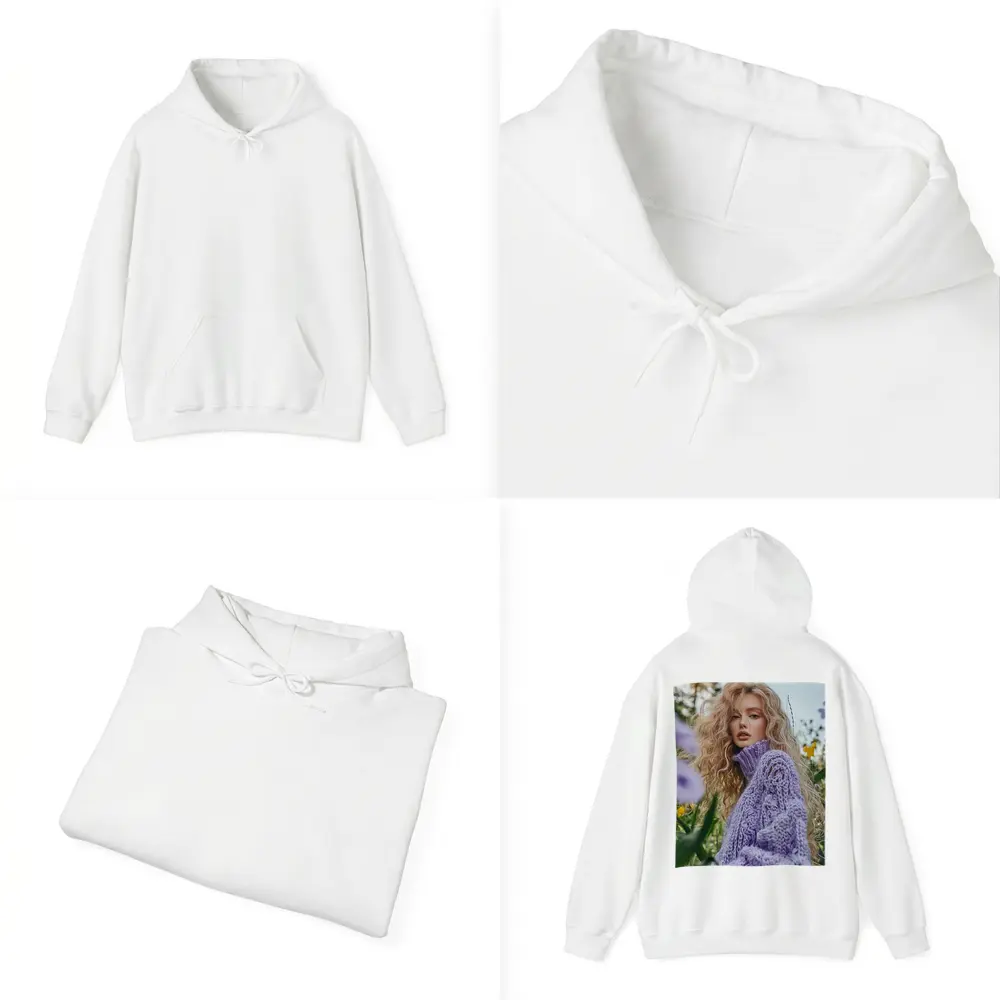 Blonde Woman Purple Knit Sweater Flower Field – Hoodies