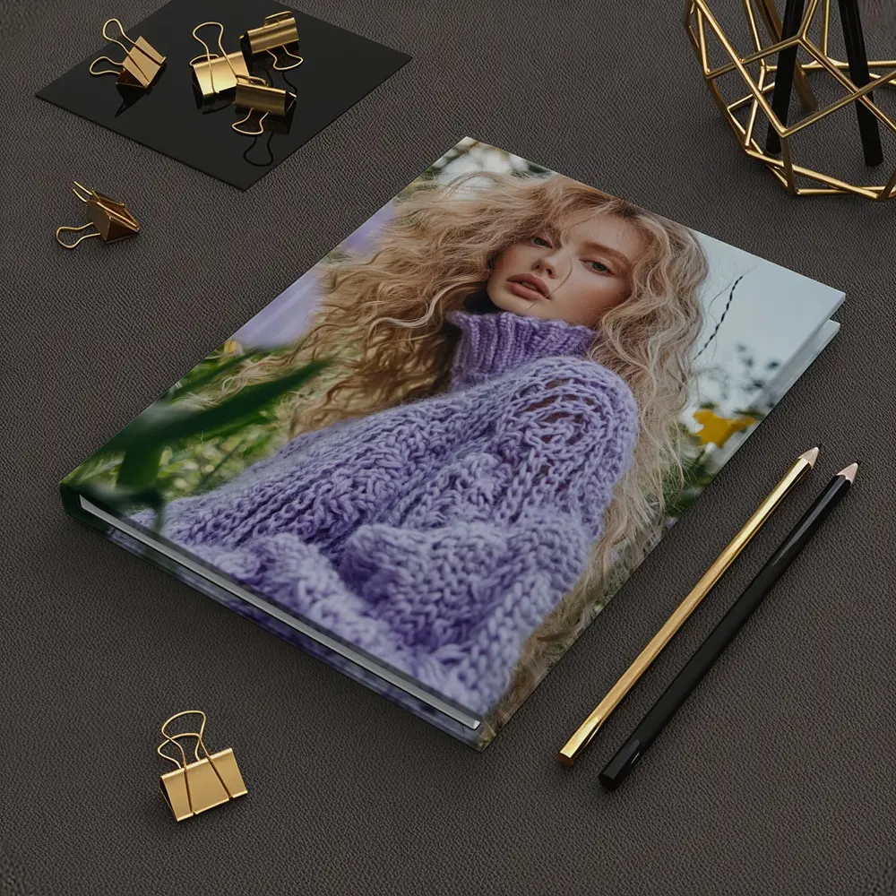 Blonde Woman Purple Knit Sweater Flower Field – Notebooks