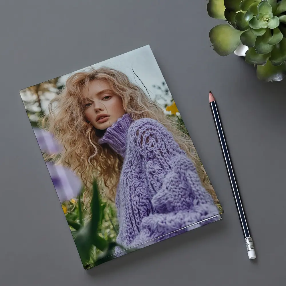 Blonde Woman Purple Knit Sweater Flower Field – Notebooks