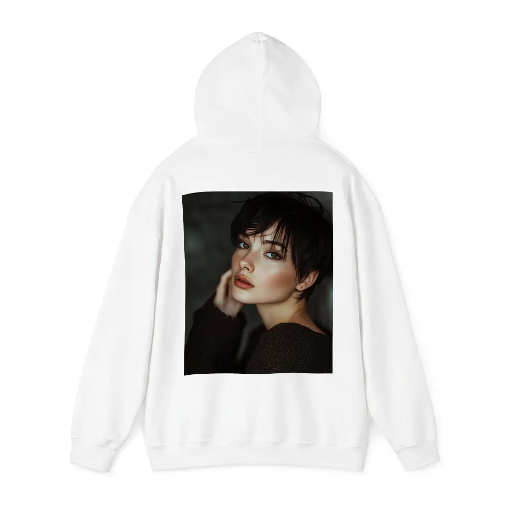 Dark Hair Woman Portrait Moody Gray Background – Hoodies