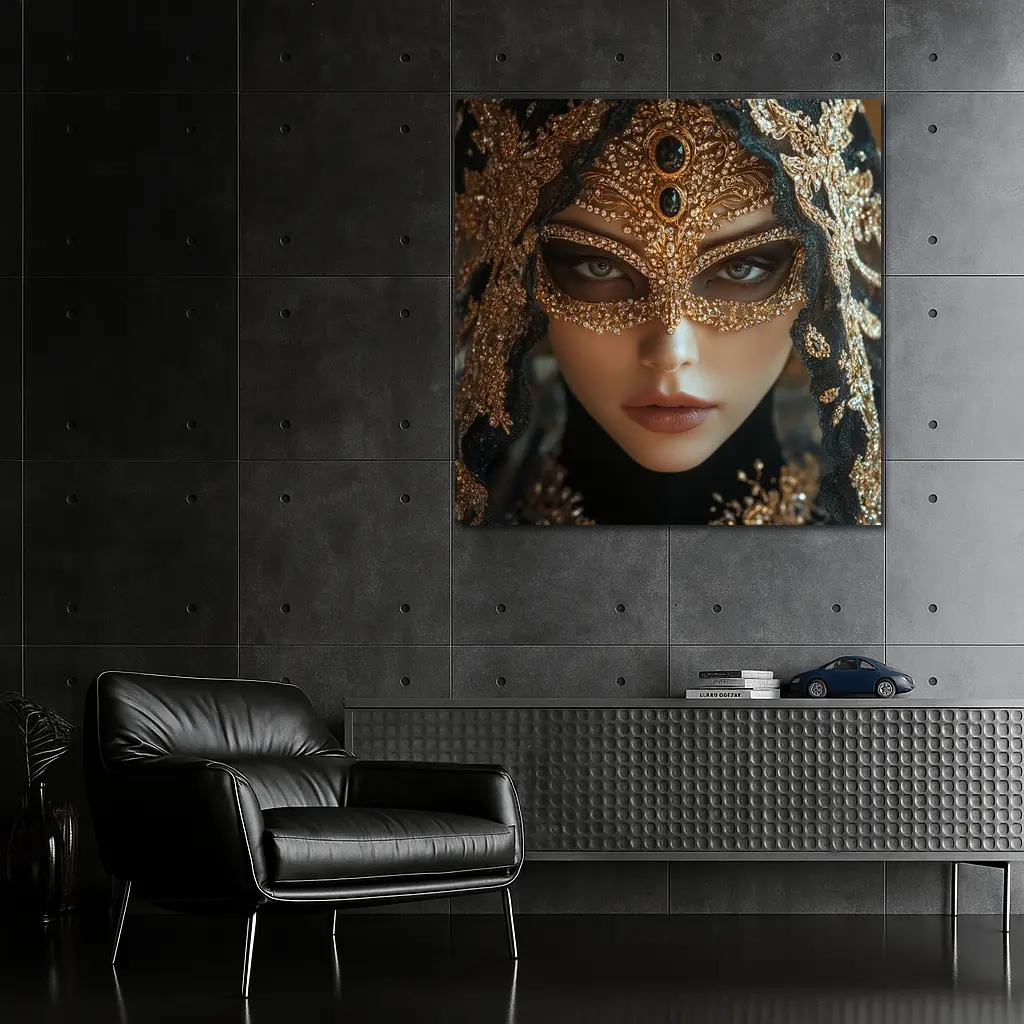 Masked Woman Gold Ornate Black Veil – Wall Art