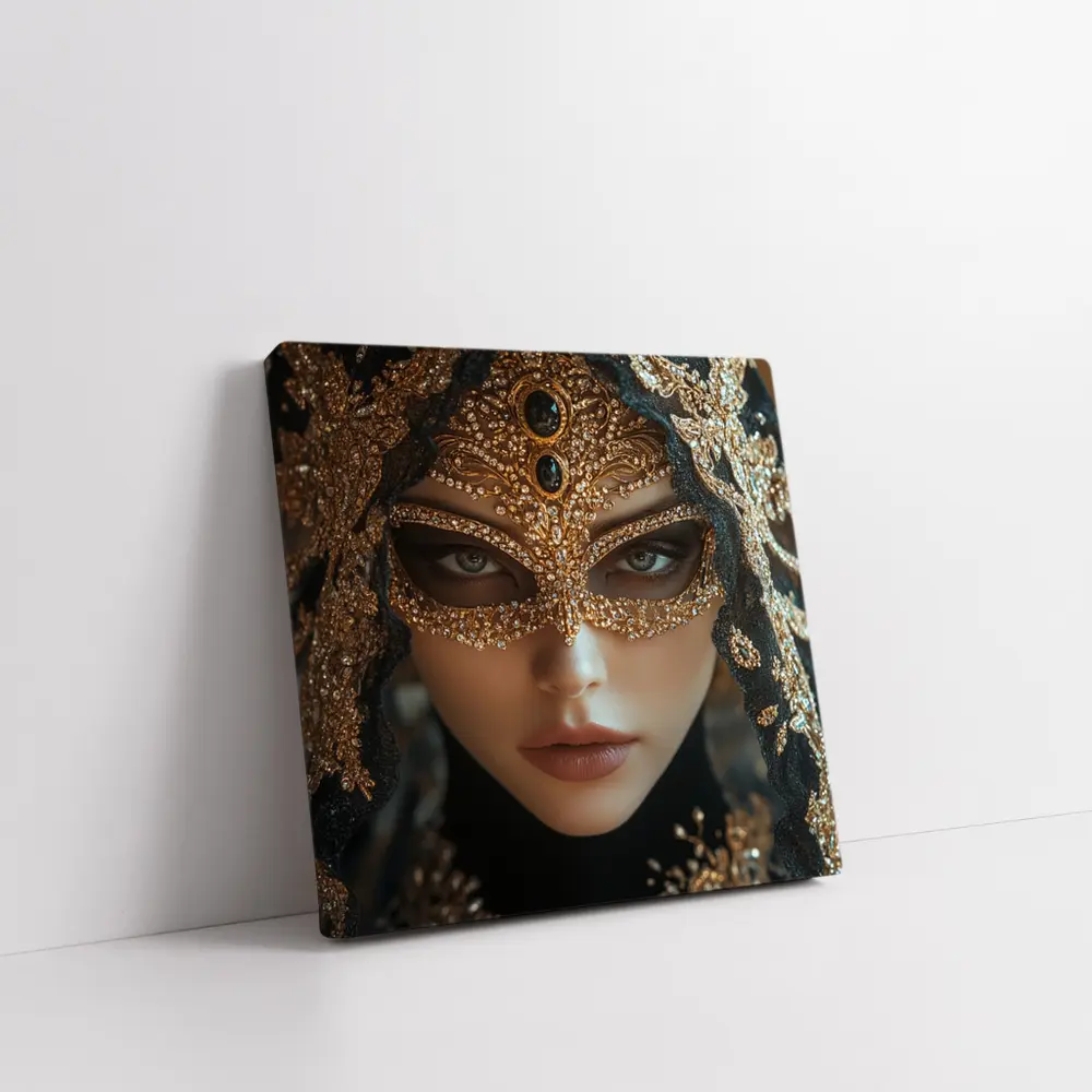 Masked Woman Gold Ornate Black Veil – Wall Art