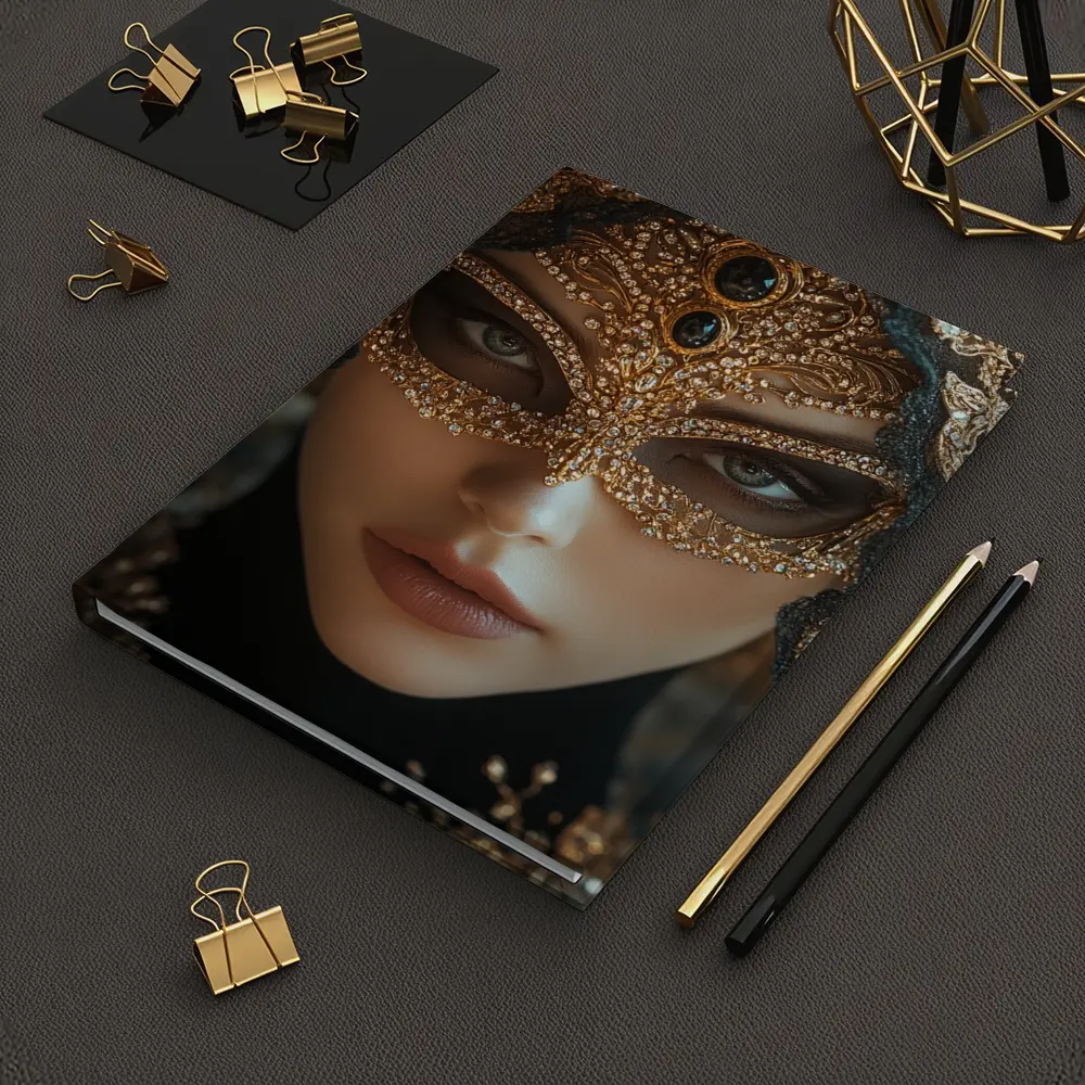 Masked Woman Gold Ornate Black Veil – Notebooks