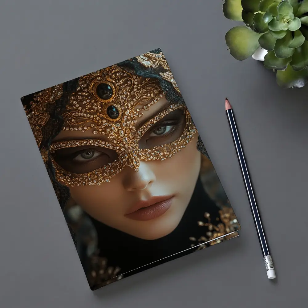 Masked Woman Gold Ornate Black Veil – Notebooks