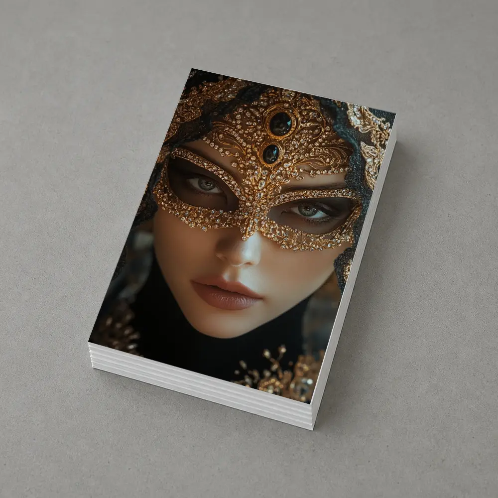 Masked Woman Gold Ornate Black Veil – Postcards