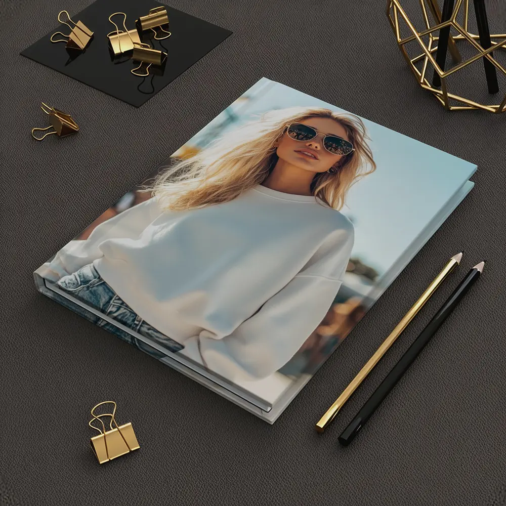 Blonde Woman White Sweatshirt Sunny Outdoor Festival – Notebooks