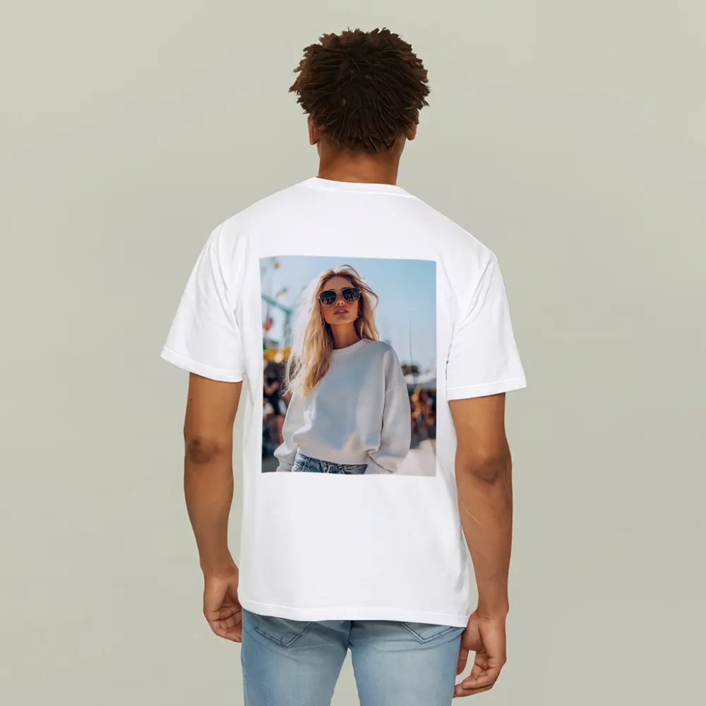 Blonde Woman White Sweatshirt Sunny Outdoor Festival – T-Shirts