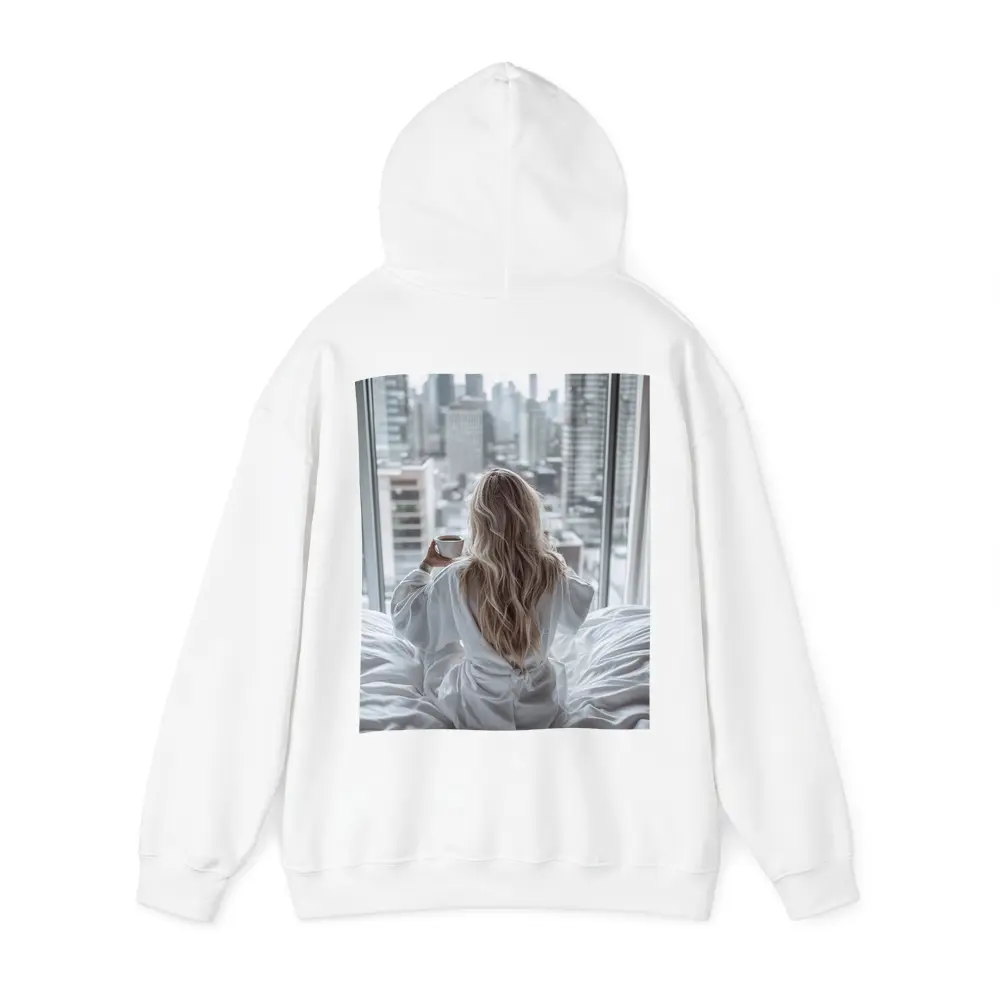 Woman Coffee City Skyline Morning View – Hoodies