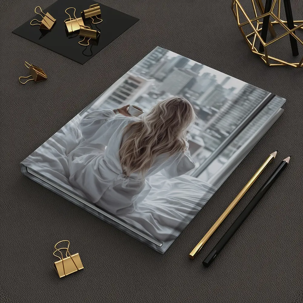 Woman Coffee City Skyline Morning View – Notebooks